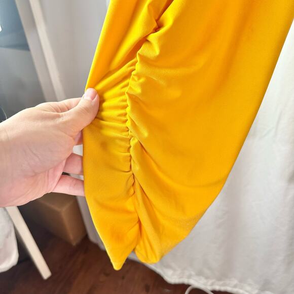 3/$20 Ashley Stewart Women's 30/32 Yellow Long Sleeved Ruched Peplum Top Blouse - Picture 7 of 10